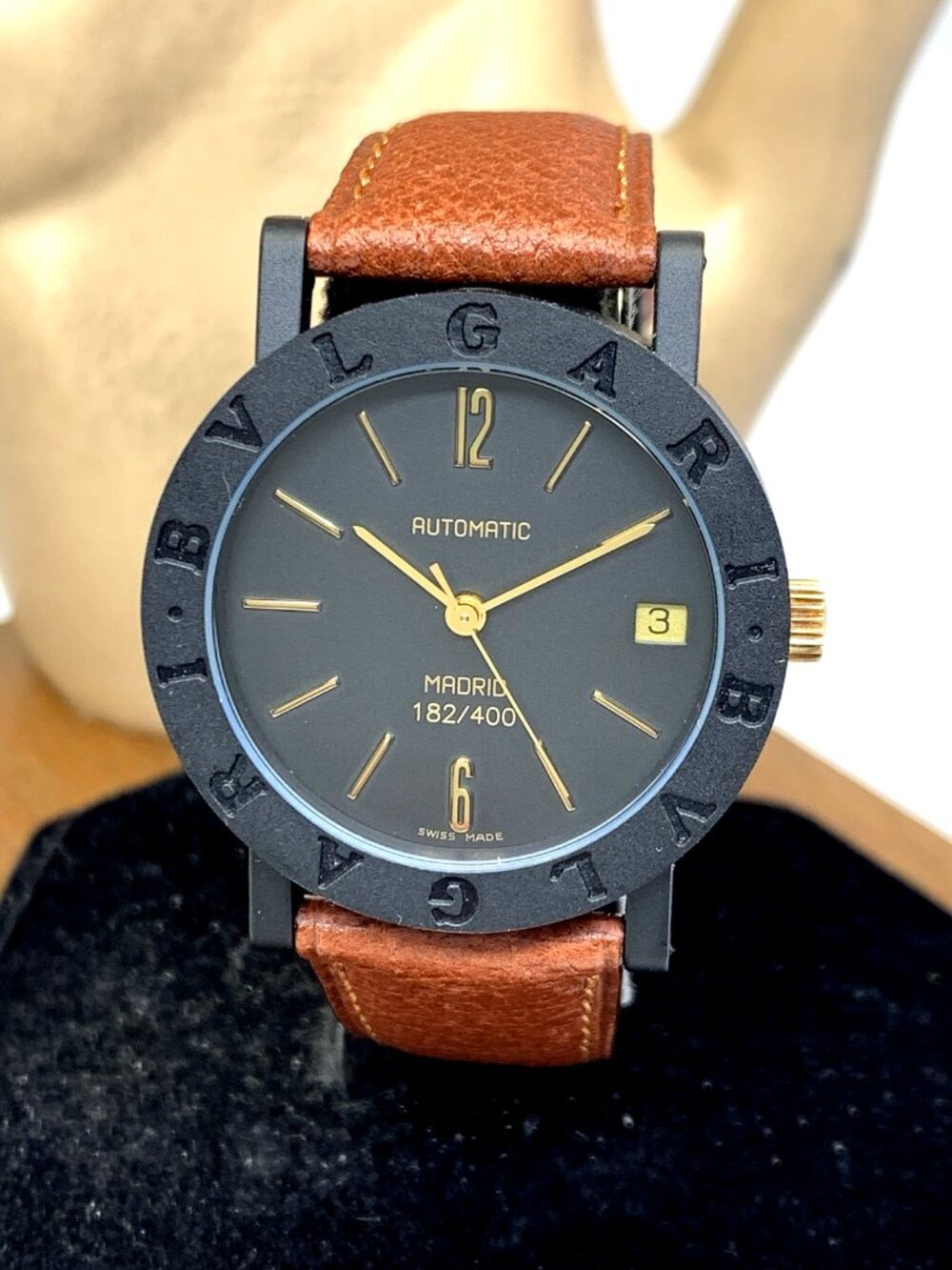 Bvlgari Watch Limited Edition Madrid Swiss Automatic Black Brown Leather Strap